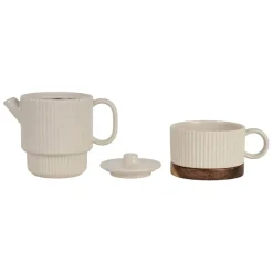 Fabrique de Styles Théière solitaire avec tasse et filtre en grès écru 45cl - Sweet Leaves* Théières Et Cafetières