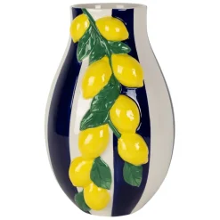 Fabrique de Styles Vase citron rayé en dolomite blanc et jaune h28cm - Medi* Vases Et Soliflores