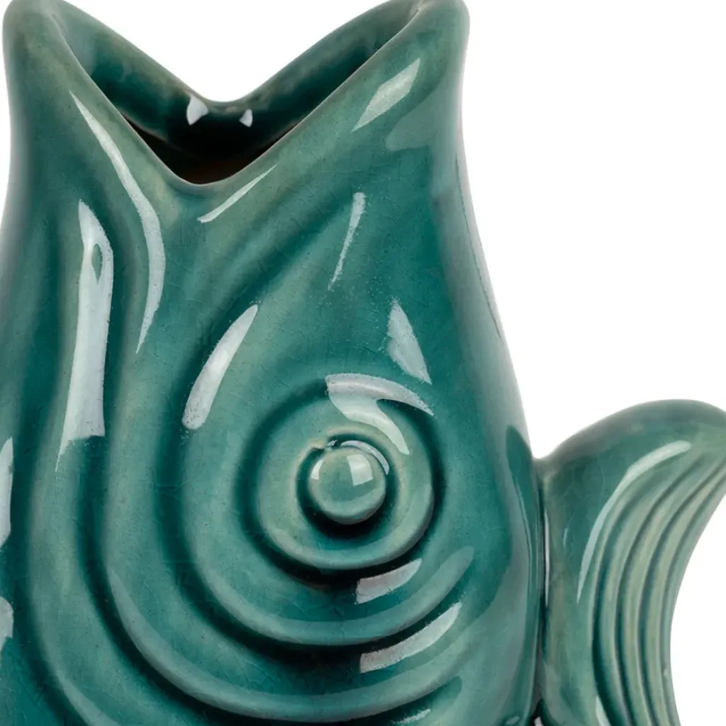 Fabrique de Styles Vase poisson en grès émeraude h19.5cm - mer* Vases Et Soliflores