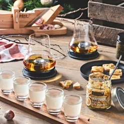 Fabrique de Styles Verre shooter par 6 avec support acacia 42x6cm* Verres À Alcool