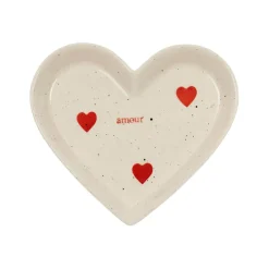 Fabrique de Styles Vide poche cœur en grès et rouge moucheté - Famille* Petits Objets Déco